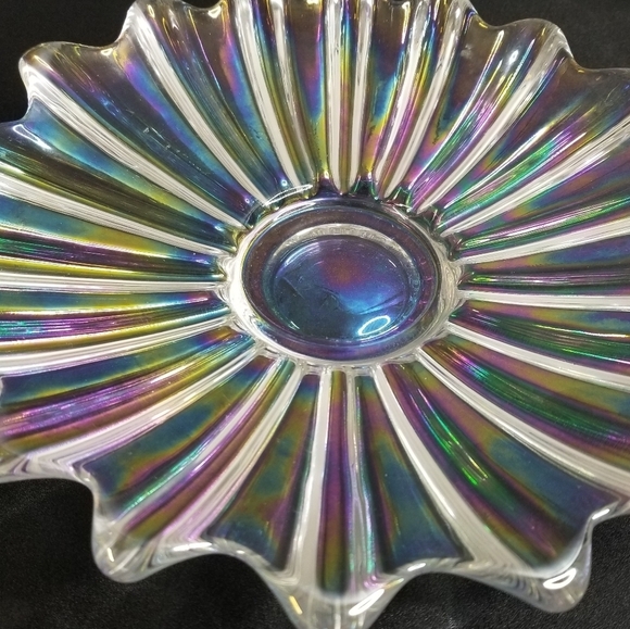 FEDERAL Iridescent Celestial Sunburst Center Serving Art Glass Bowl - Picture 4 of 8